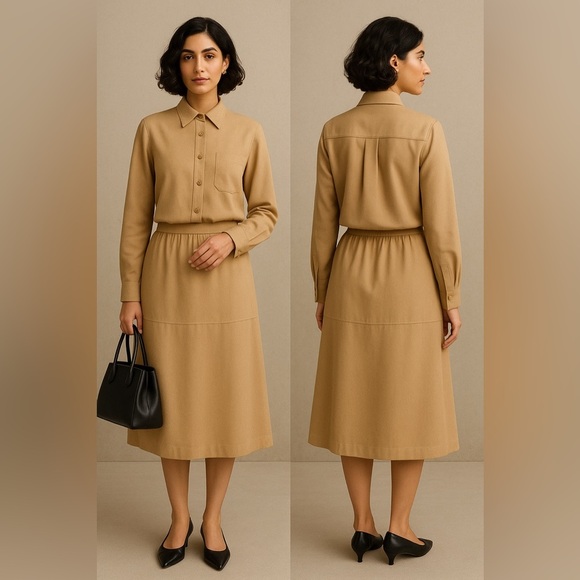 100% Cotton Elegant Tan Women's Set-Missing label - Picture 2 of 4